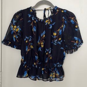 Ann Taylor Top - SP - Petite - Navy Blue/Yellow